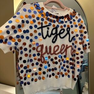 NWT Queen of Sparkles Auburn Navy & Orange 'Tiger Queen' Paillette Sweater